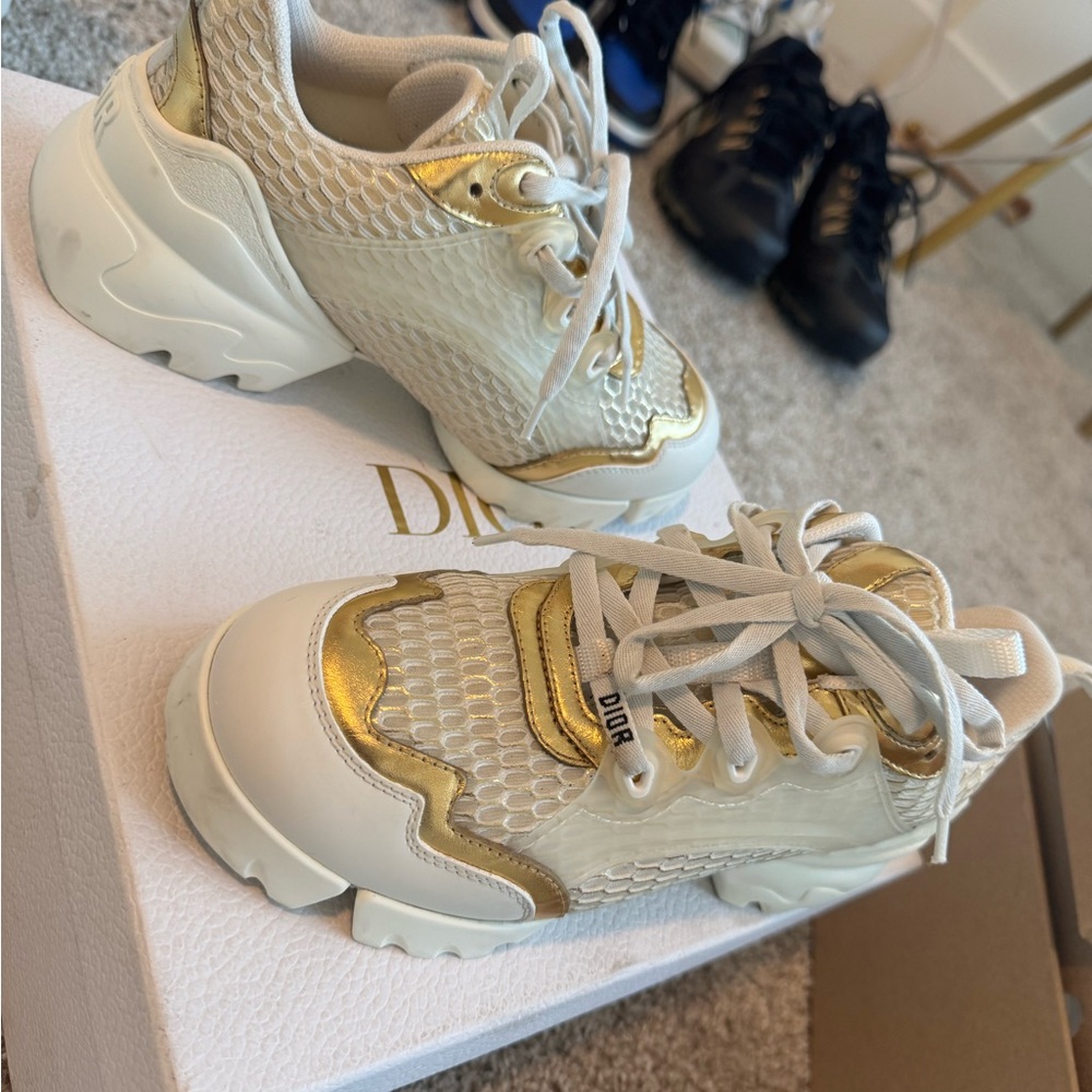 Dior Women's Sneakers in Gold and Cream
